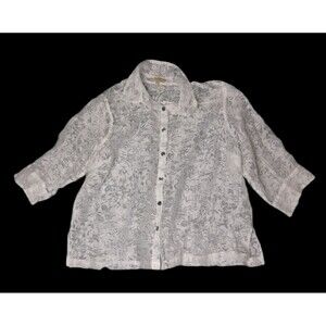 Choices Woman 3/4 Sleeve Semi Sheer Button Up Blouse 3XL White Coastal Summer
